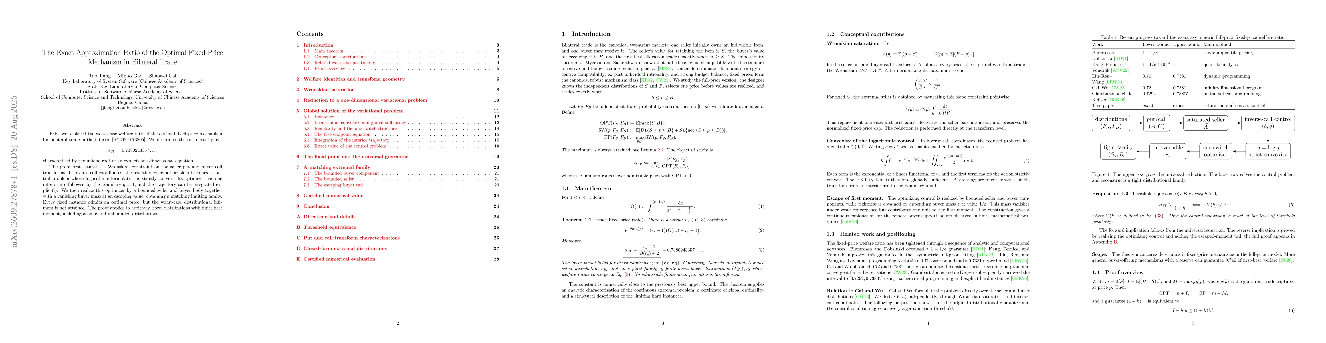 Thumbnail for The Exact Approximation Ratio of the Optimal Fixed-Price Mechanism in Bilateral Trade