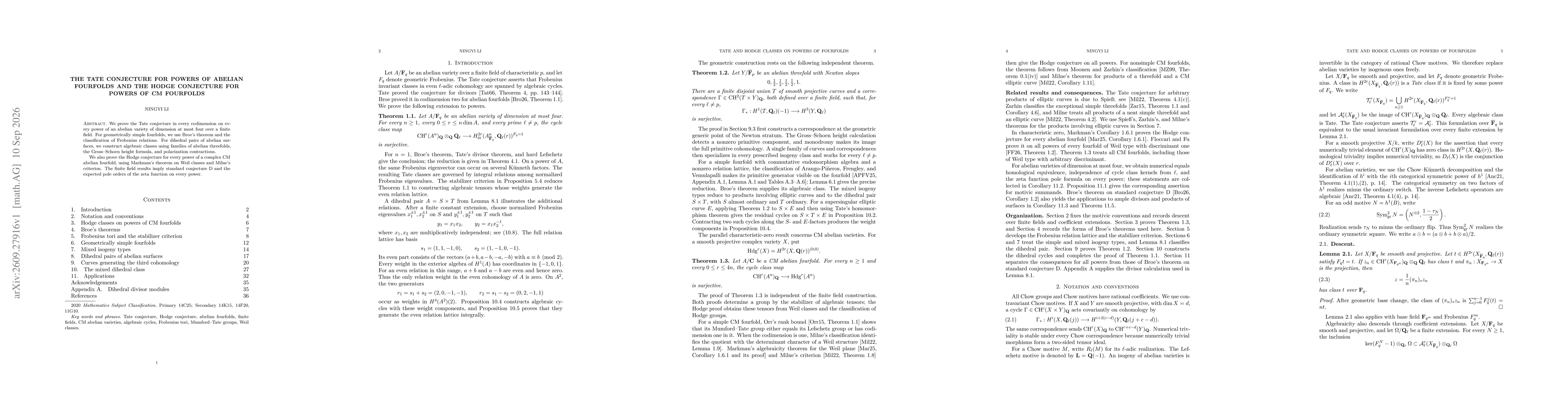 Thumbnail for The Tate conjecture for powers of abelian fourfolds and the Hodge conjecture for powers of CM fourfolds