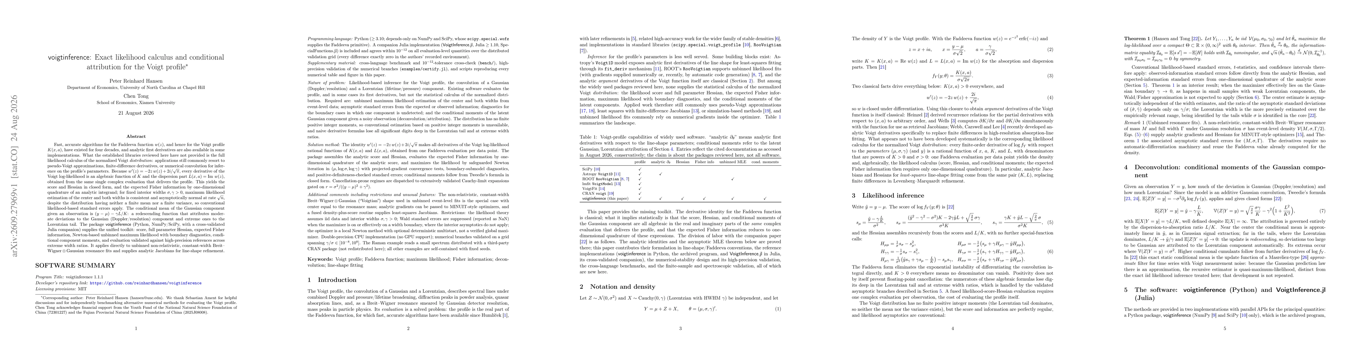 Thumbnail for voigtinference: Exact likelihood calculus and conditional attribution for the Voigt profile