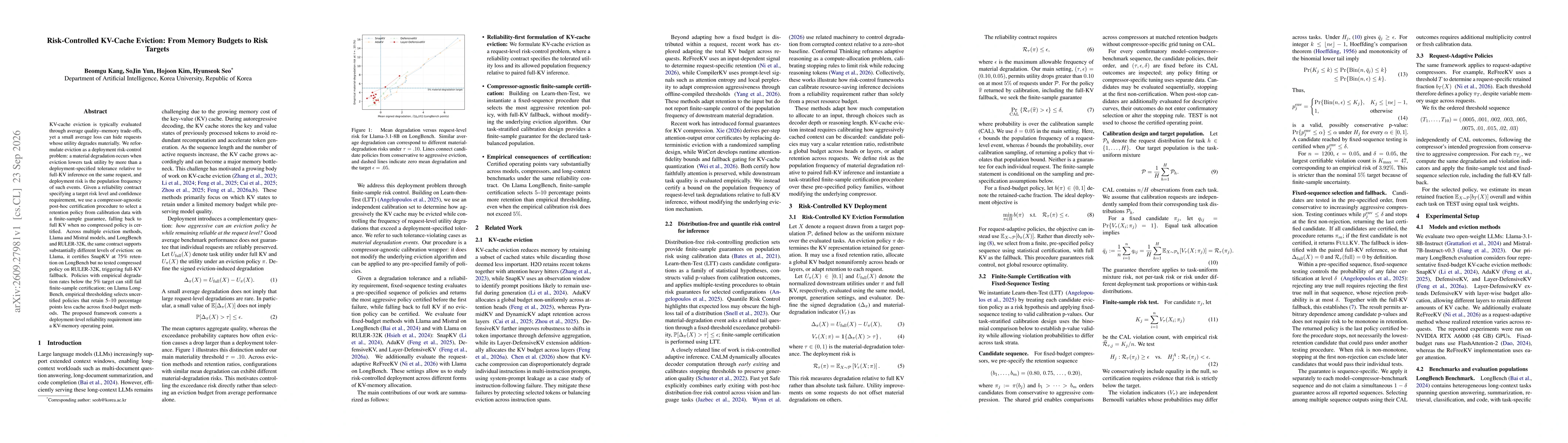 Thumbnail for Risk-Controlled KV-Cache Eviction: From Memory Budgets to Risk Targets