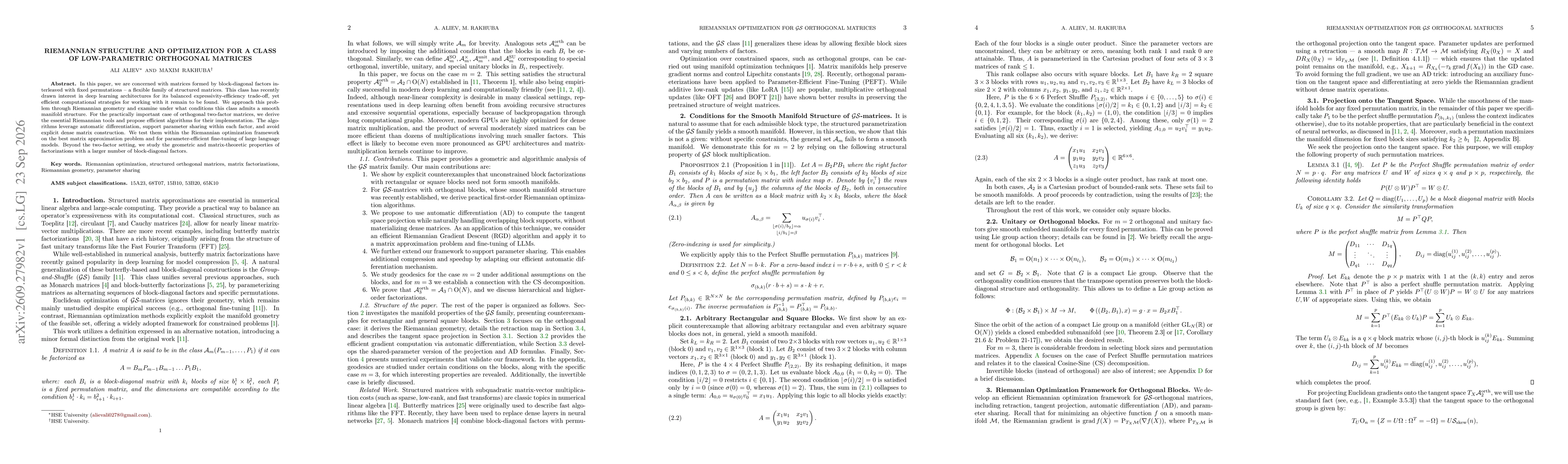 Thumbnail for Riemannian Structure and Optimization for a Class of Low-Parametric Orthogonal Matrices