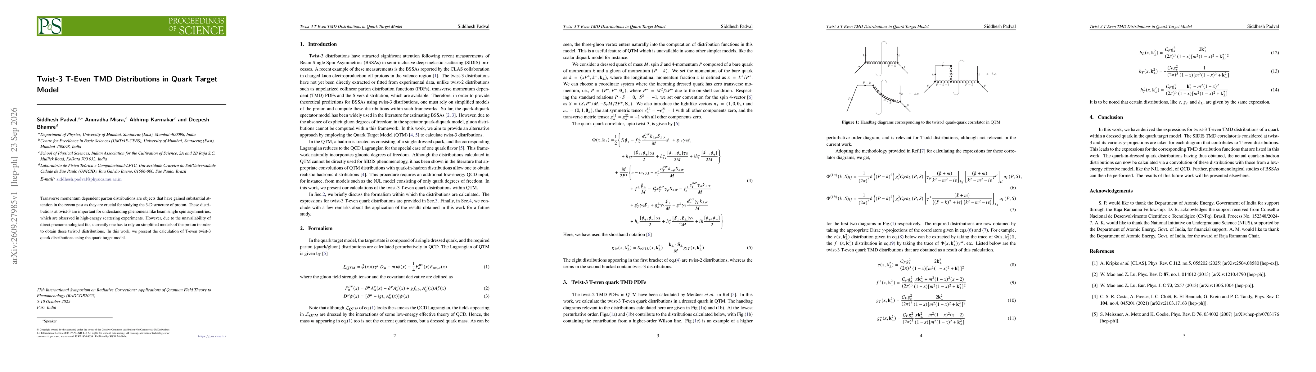 Thumbnail for Twist-3 T-Even TMD Distributions in Quark Target Model
