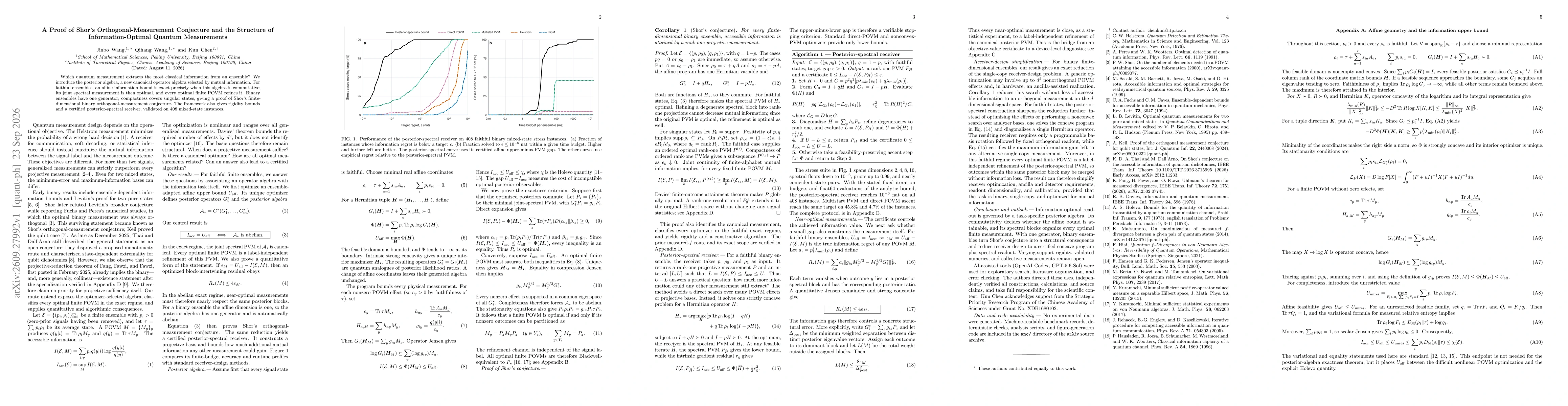 Thumbnail for A Proof of Shor's Orthogonal-Measurement Conjecture and the Structure of Information-Optimal Quantum Measurements