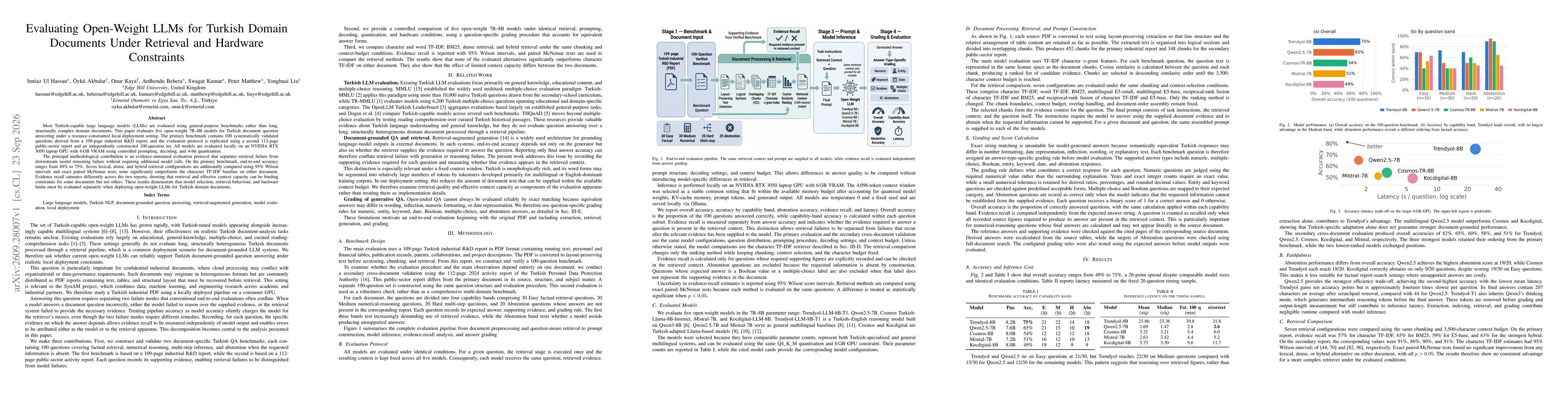 Thumbnail for Evaluating Open-Weight LLMs for Turkish Domain Documents Under Retrieval and Hardware Constraints