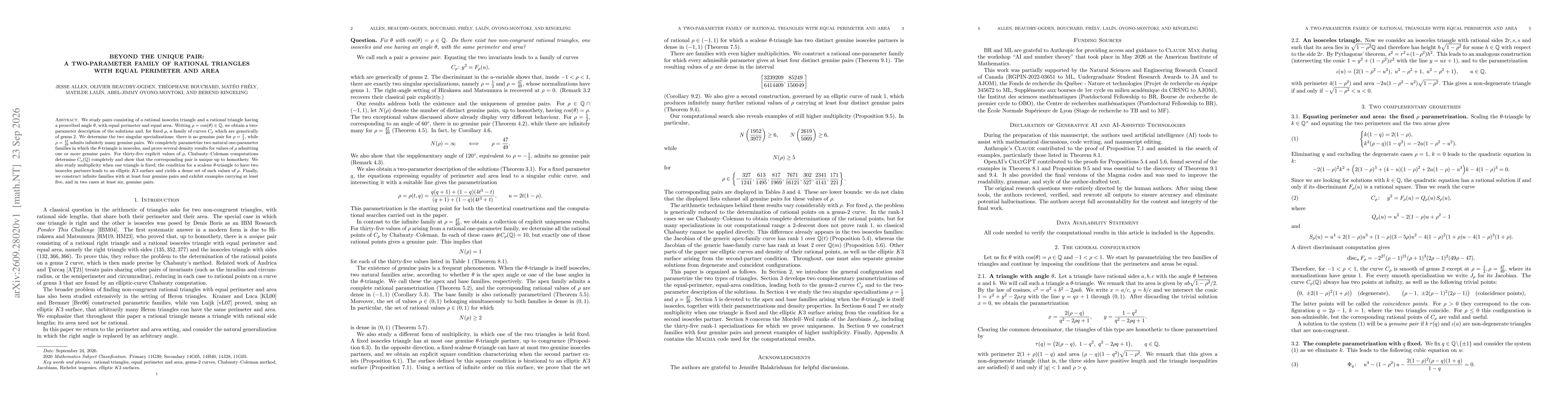 Thumbnail for Beyond the unique pair: a two-parameter family of rational triangles with equal perimeter and area
