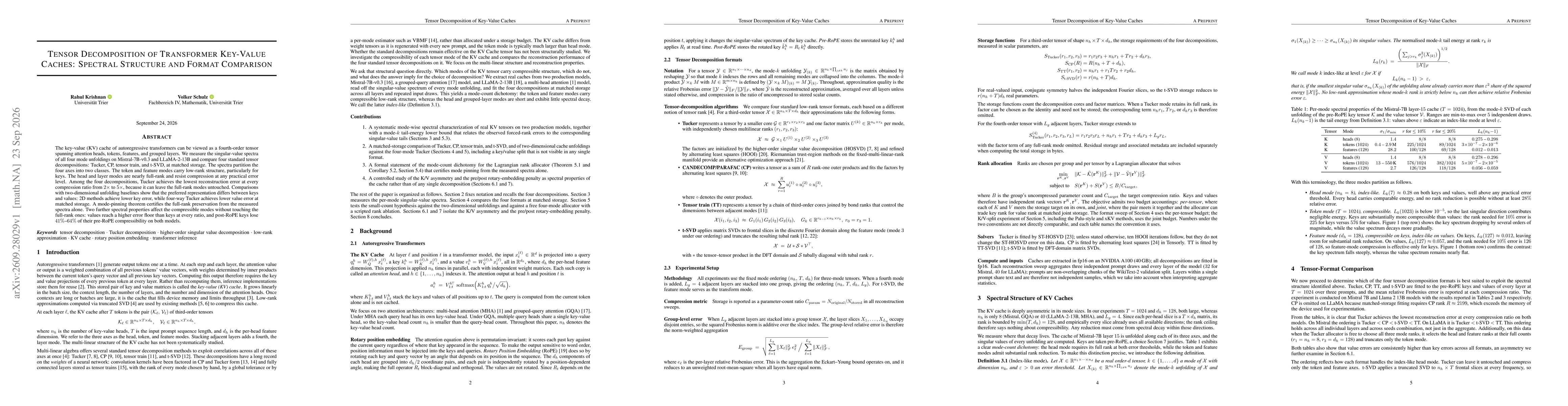 Thumbnail for Tensor Decomposition of Transformer Key-Value Caches: Spectral Structure and Format Comparison