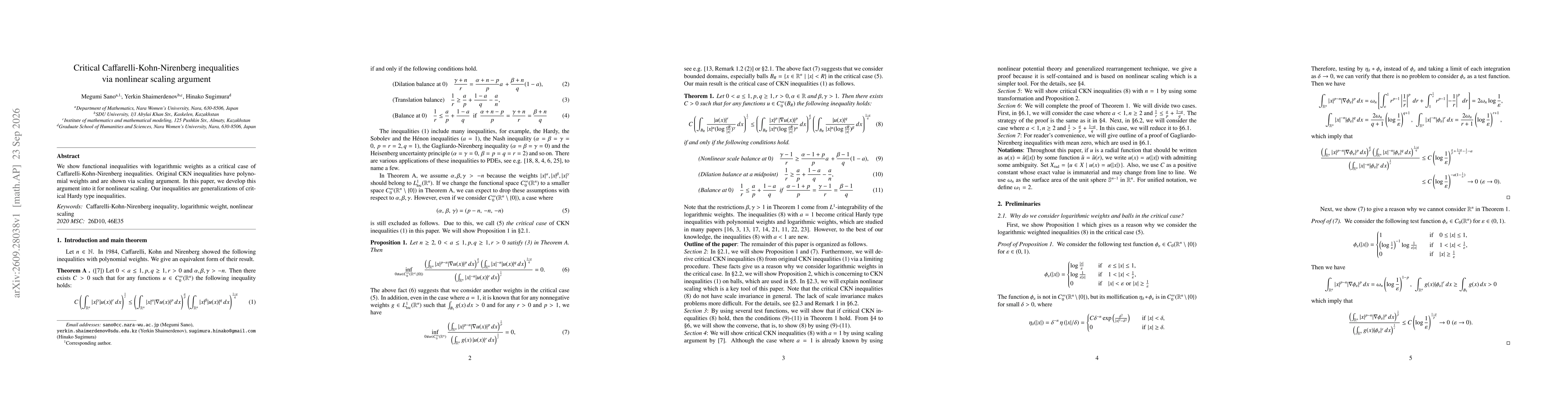 Thumbnail for Critical Caffarelli-Kohn-Nirenberg inequalities via nonlinear scaling argument