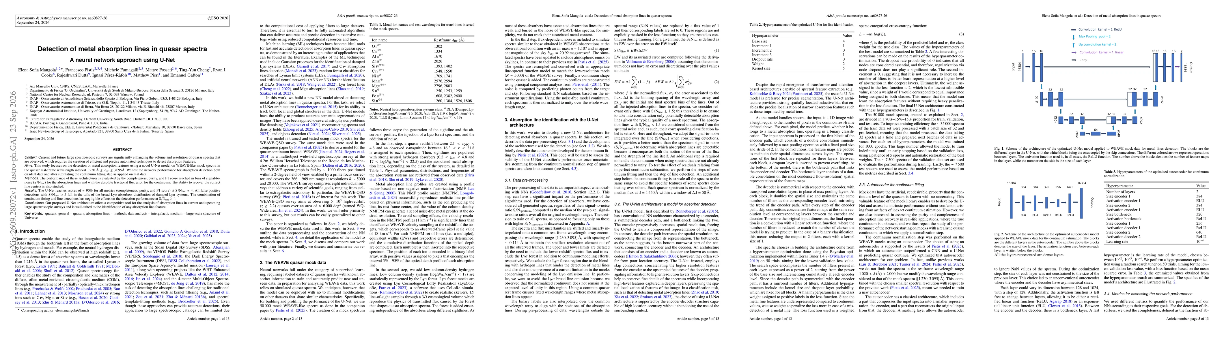 Thumbnail for Detection of metal absorption lines in quasar spectra: a neural network approach using U-Net