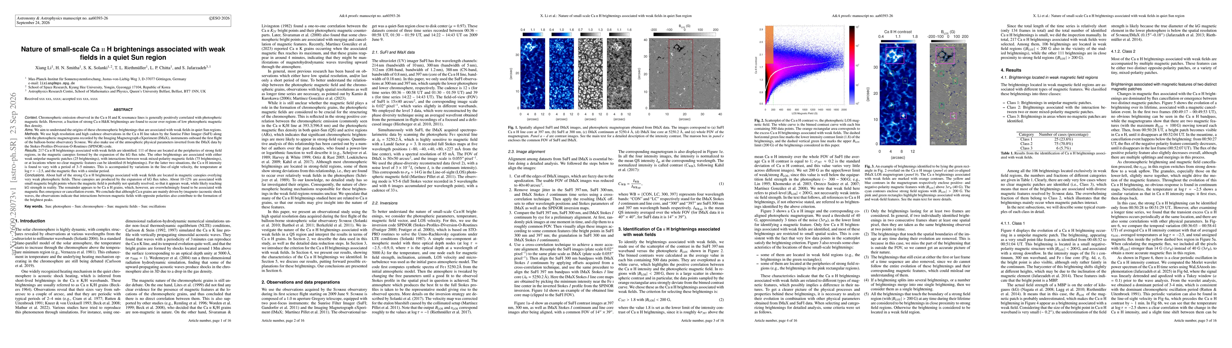 Thumbnail for Nature of small-scale Ca II H brightenings associated with weak fields in a quiet Sun region