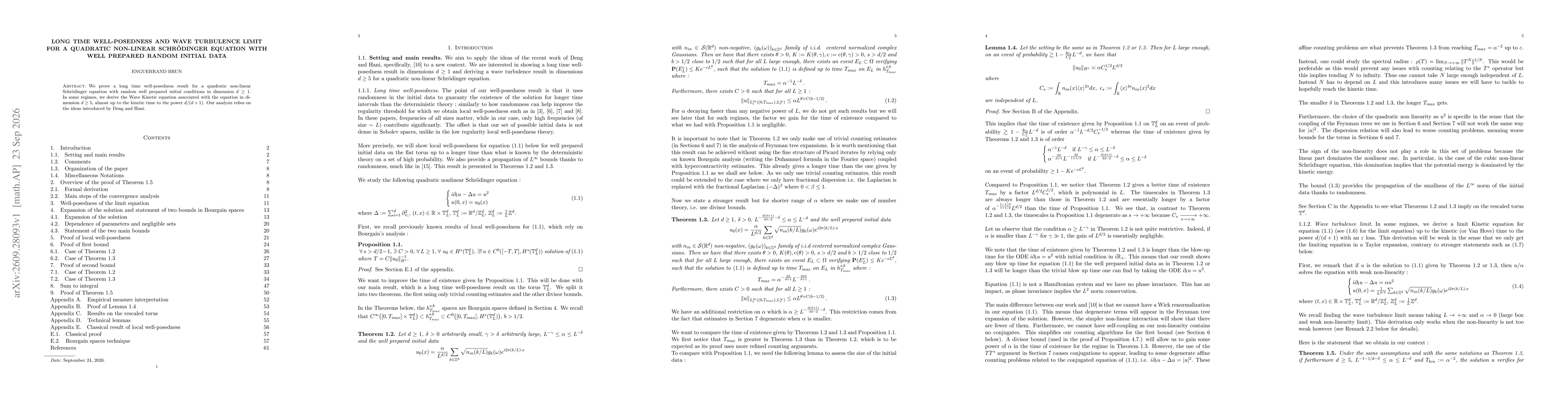 Thumbnail for Long time well-posedness and wave turbulence limit for a quadratic non-lienar Schr{ö}dinger equation with well prepared random initial data