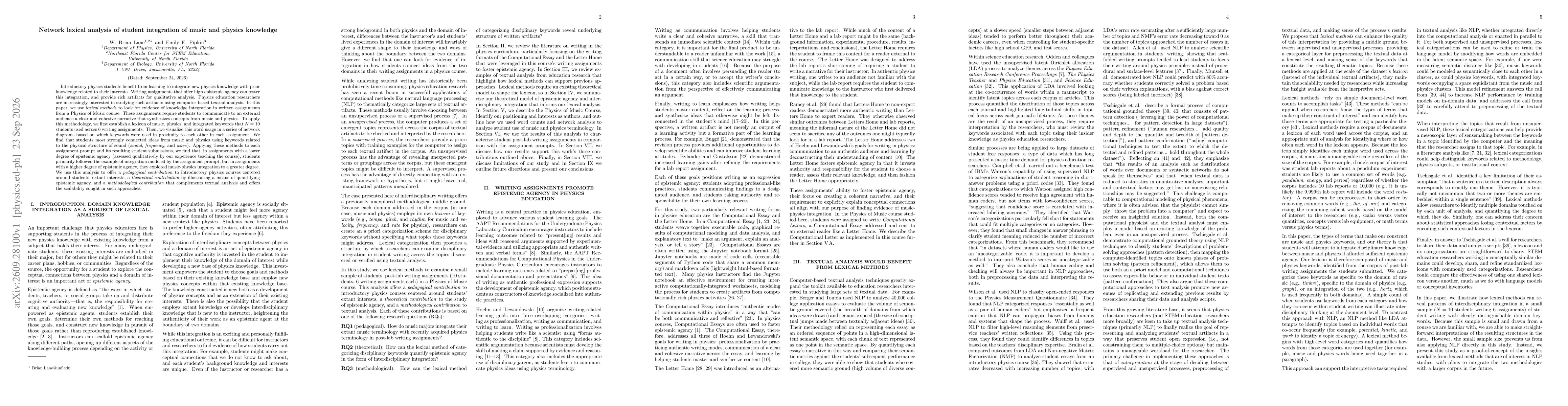 Thumbnail for Network lexical analysis of student integration of music and physics knowledge