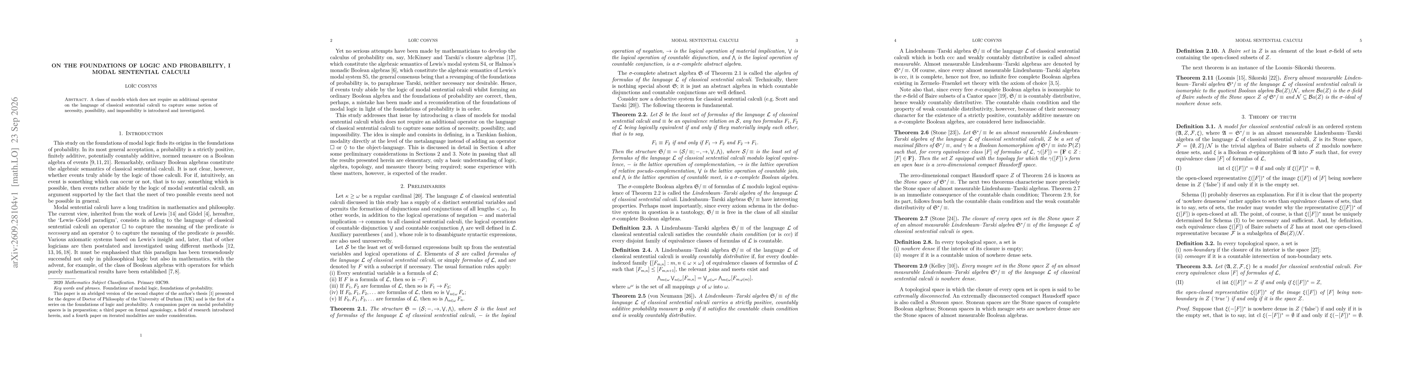 Thumbnail for On the foundations of logic and probability, I. Modal sentential calculi