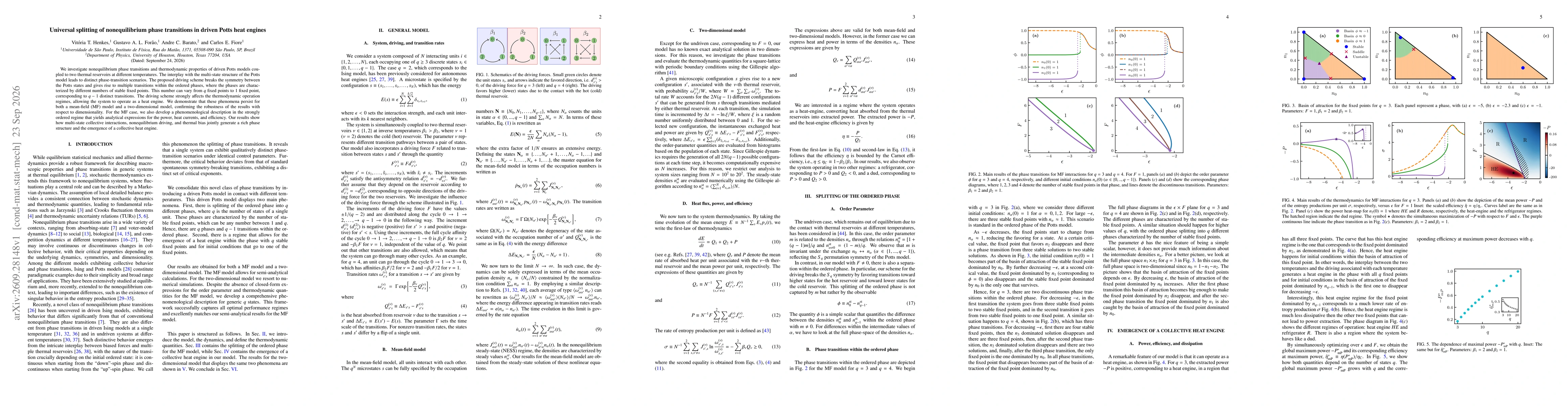 Thumbnail for Universal splitting of nonequilibrium phase transitions in driven Potts heat engines