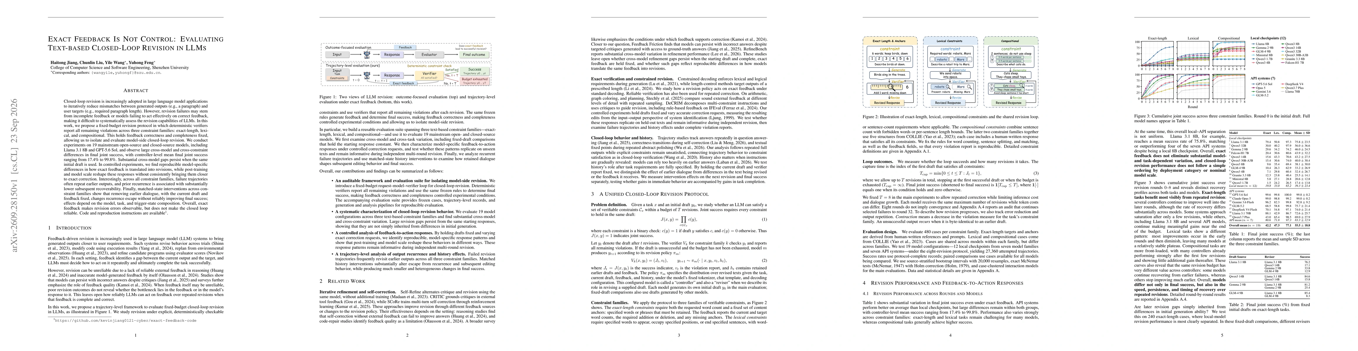 Thumbnail for Exact Feedback Is Not Control: Evaluating Text-based Closed-Loop Revision in LLMs