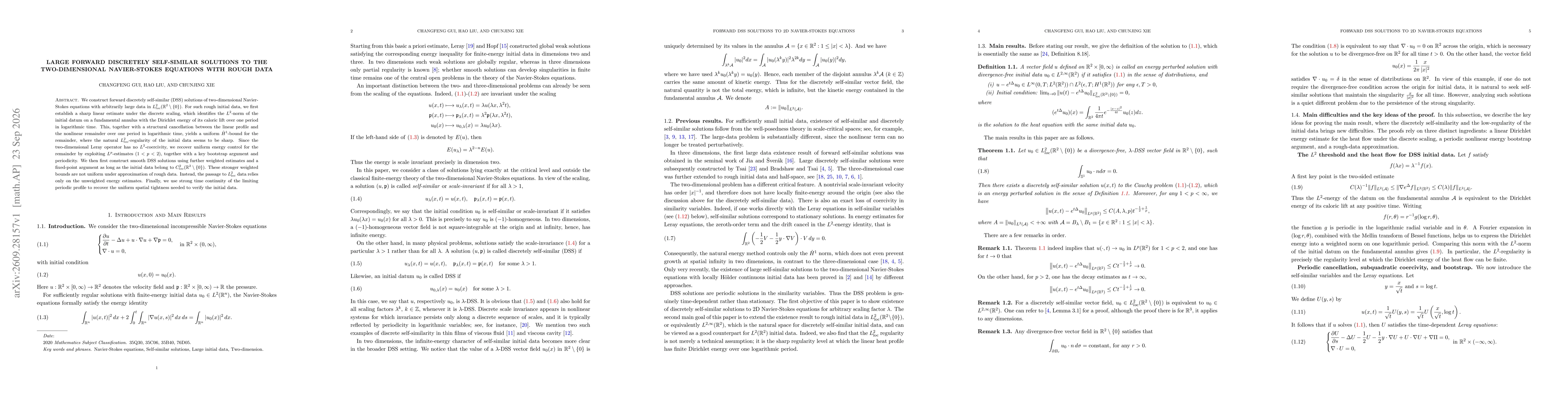 Thumbnail for Large forward discretely self-similar solutions to the two-dimensional Navier-Stokes equations with rough data