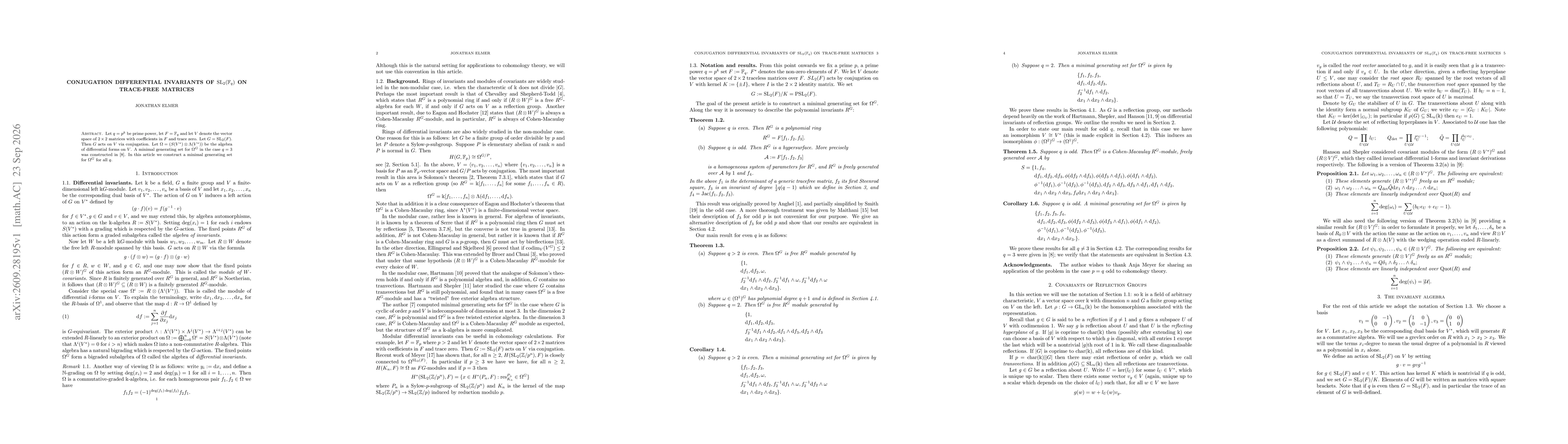 Thumbnail for Conjugation Differential Invariants of $\mathrm{SL}_2(\mathbb{F}_q)$ on trace-free matrices