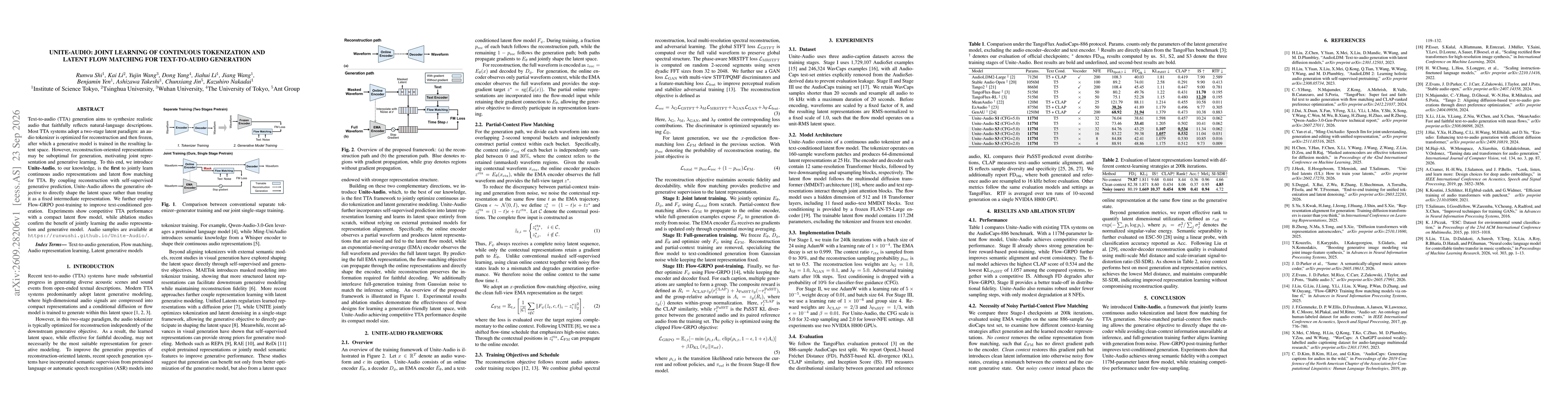 Thumbnail for UNITE-AUDIO: Joint Learning of Continuous Tokenization and Latent Flow Matching for Text-to-Audio Generation