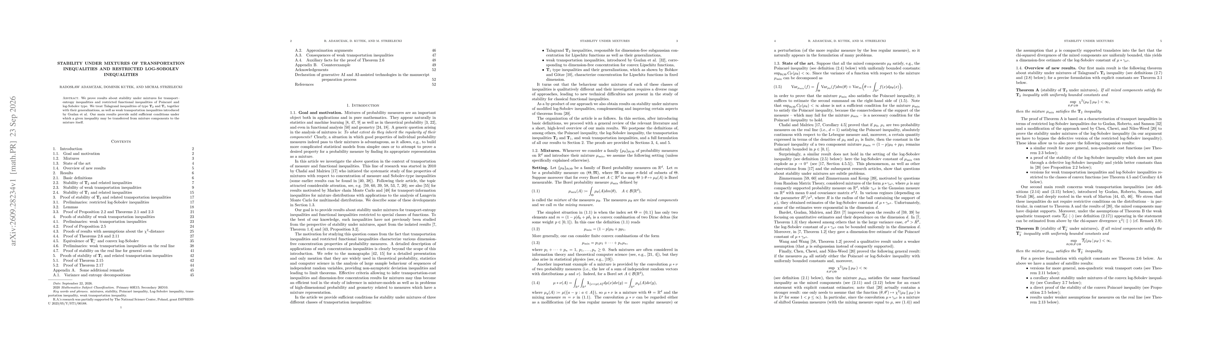 Thumbnail for Stability under mixtures of transportation inequalities and restricted log-Sobolev inequalities