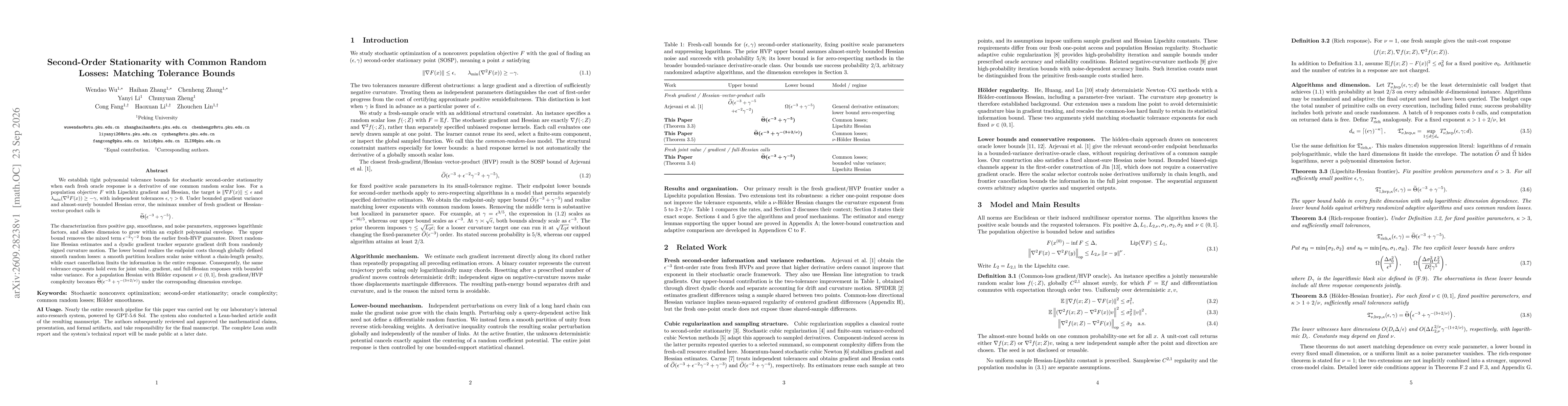 Thumbnail for Second-Order Stationarity with Common Random Losses: Matching Tolerance Bounds