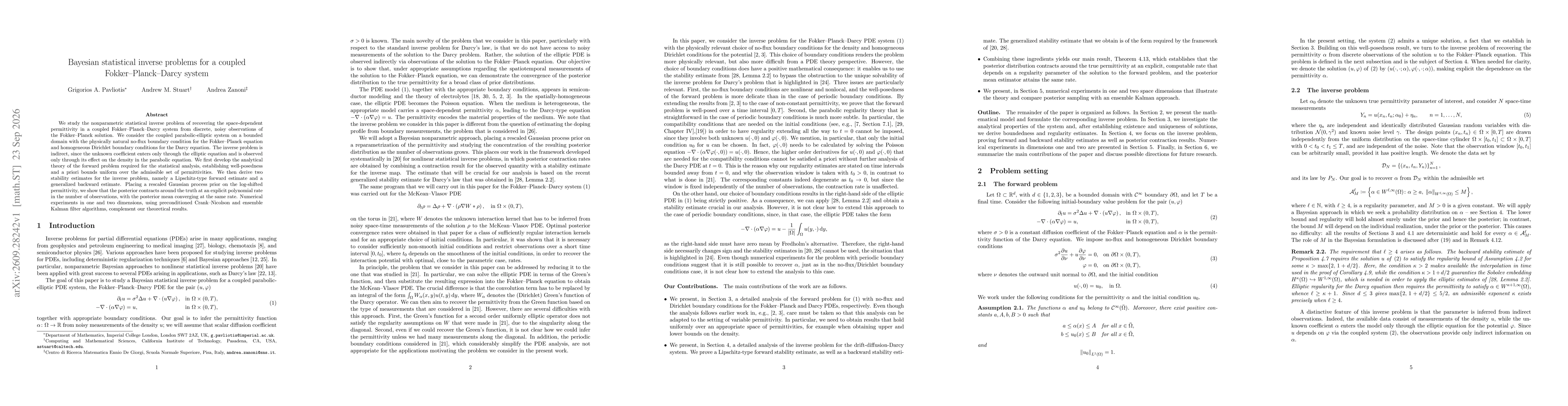 Thumbnail for Bayesian statistical inverse problems for a coupled Fokker-Planck-Darcy system
