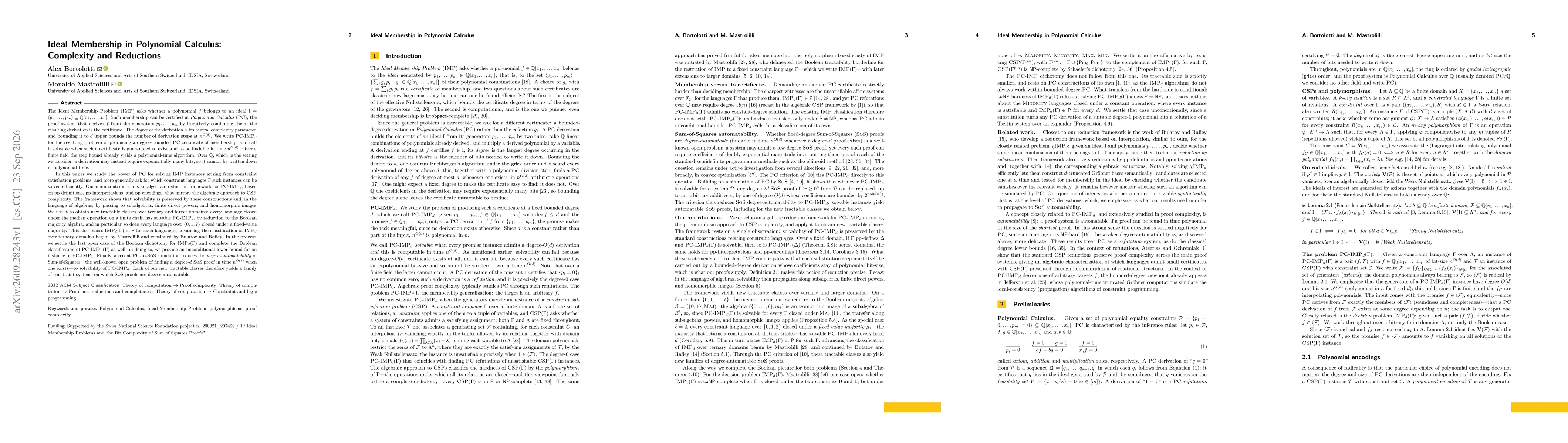 Thumbnail for Ideal Membership in Polynomial Calculus: Complexity and Reductions
