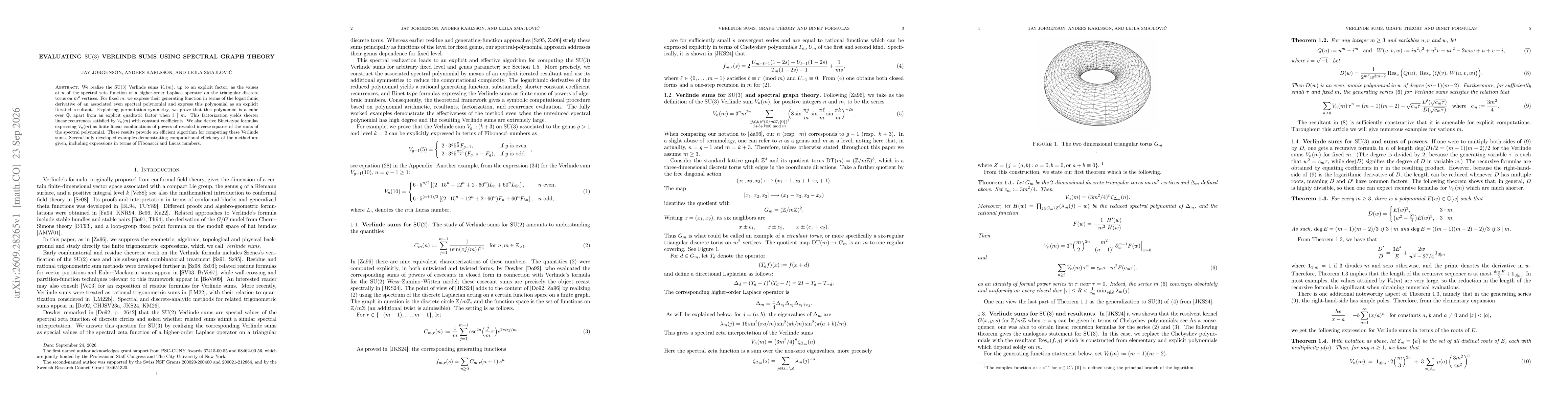 Thumbnail for Evaluating $\mathrm {SU}(3)$ Verlinde sums using spectral graph theory