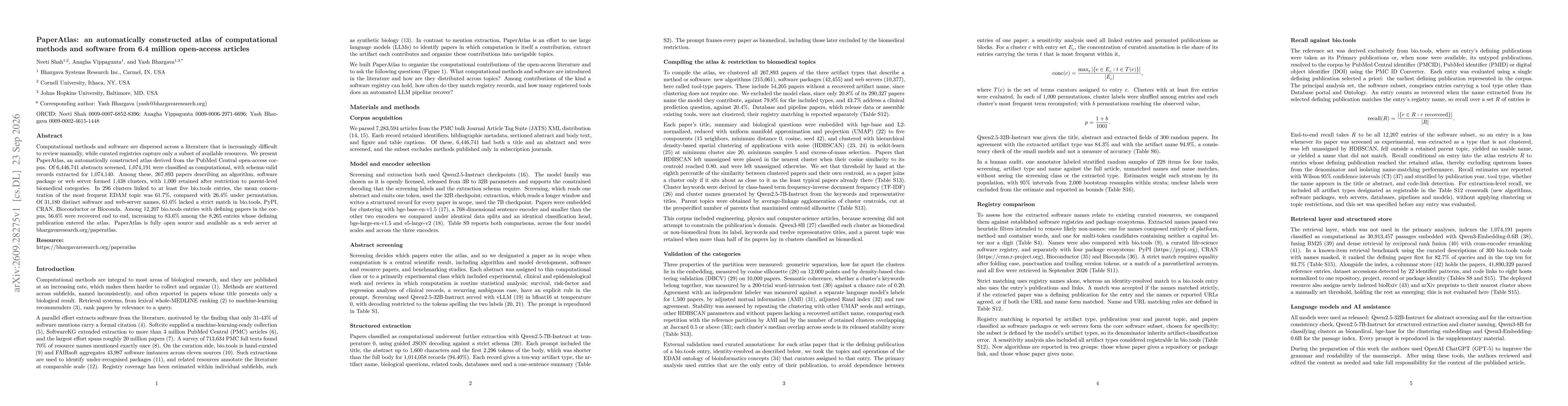 Thumbnail for PaperAtlas: an automatically constructed atlas of computational methods and software from 6.4 million open-access articles