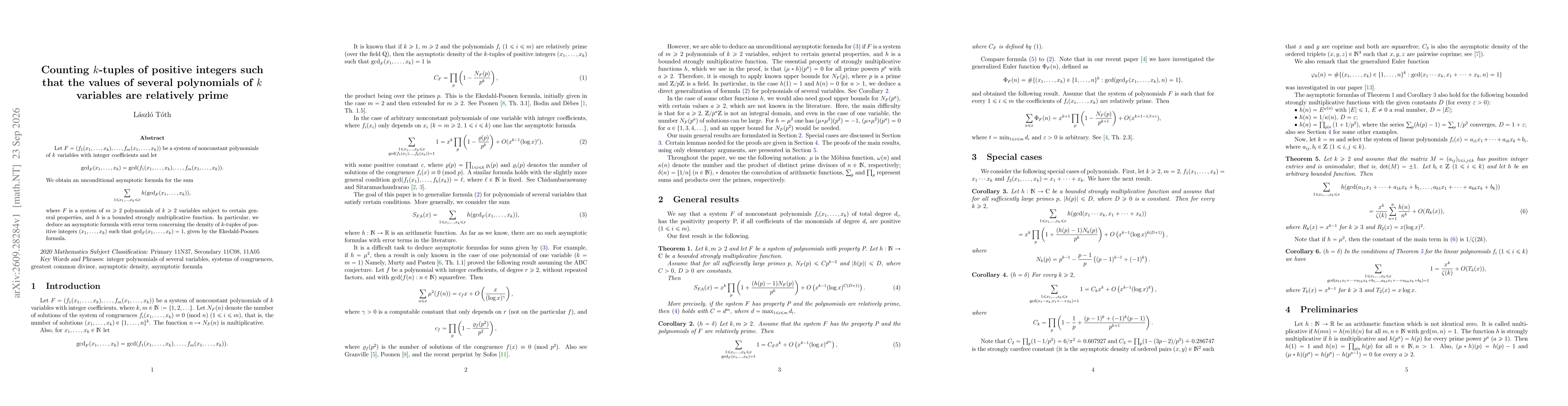 Thumbnail for Counting $k$-tuples of positive integers such that the values of several polynomials of $k$ variables are relatively prime