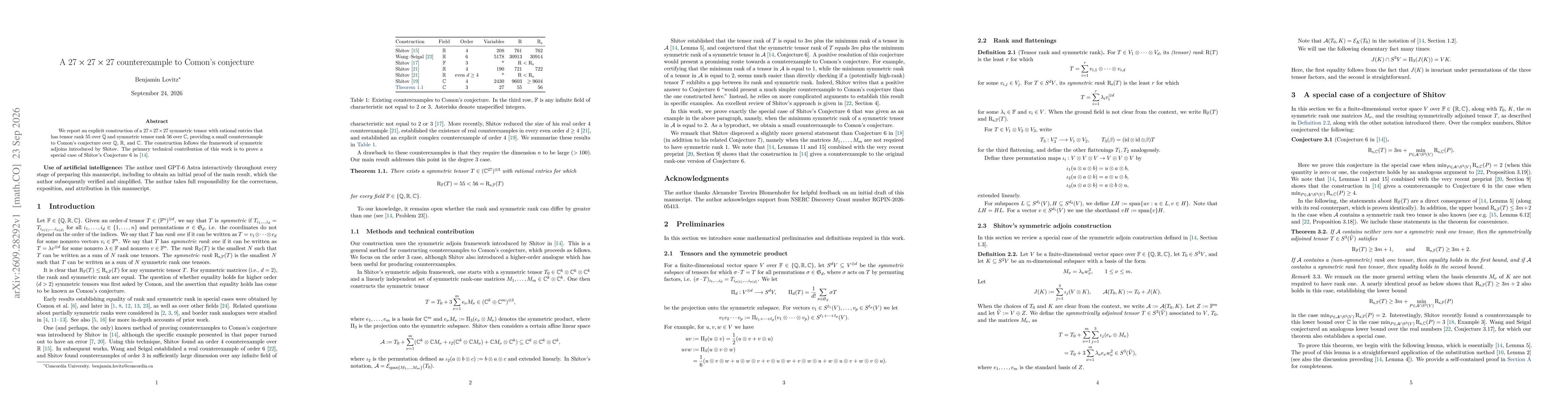 Thumbnail for A 27 x 27 x 27 counterexample to Comon's conjecture