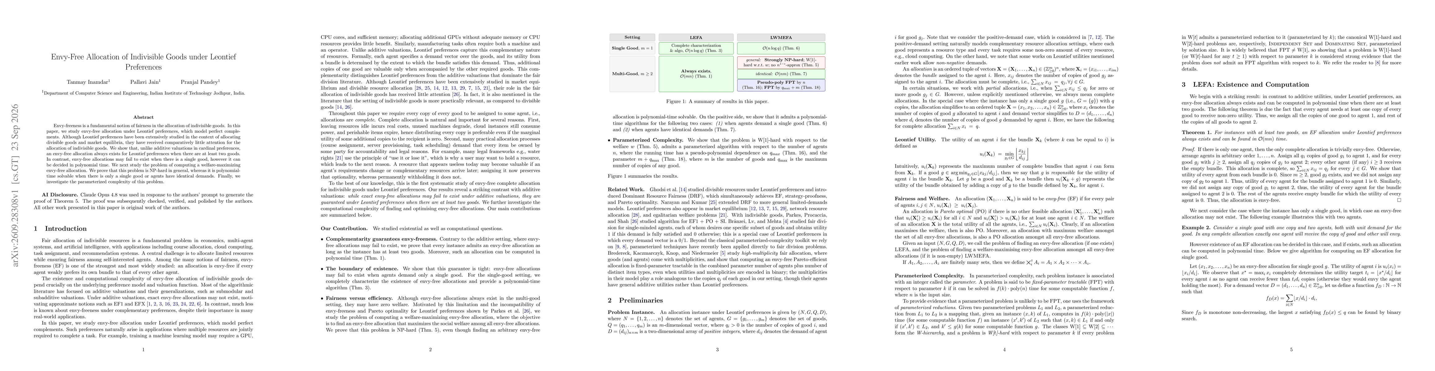 Thumbnail for Envy-Free Allocation of Indivisible Goods under Leontief Preferences