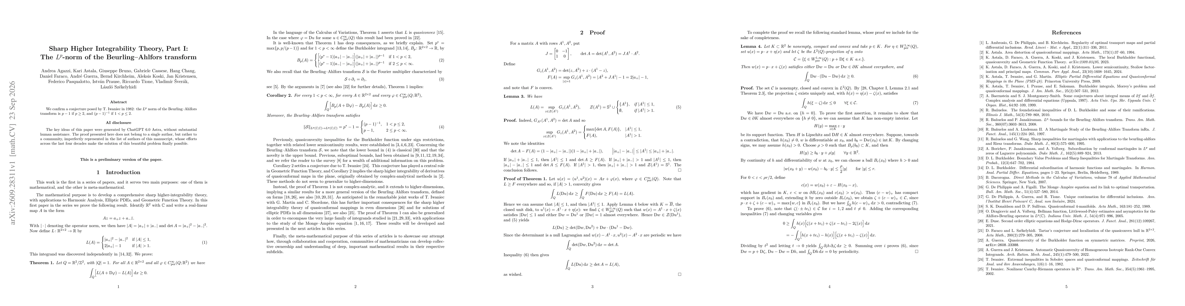 Thumbnail for Sharp Higher Integrability Theory, Part I: The $L^p$-norm of the Beurling--Ahlfors transform