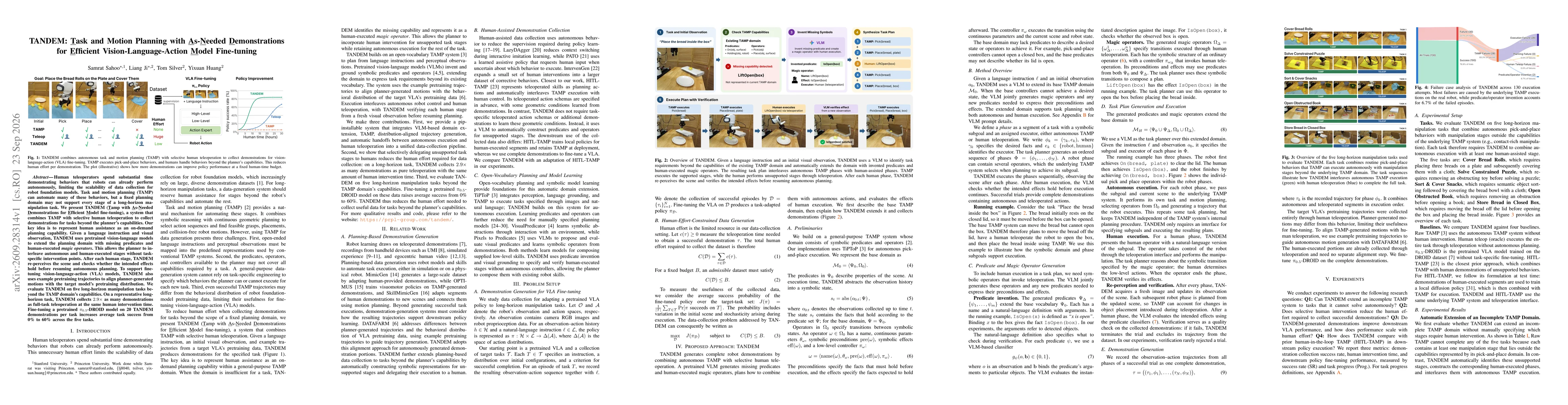 Thumbnail for TANDEM: Task and Motion Planning with As-Needed Demonstrations for Efficient Vision-Language-Action Model Fine-tuning