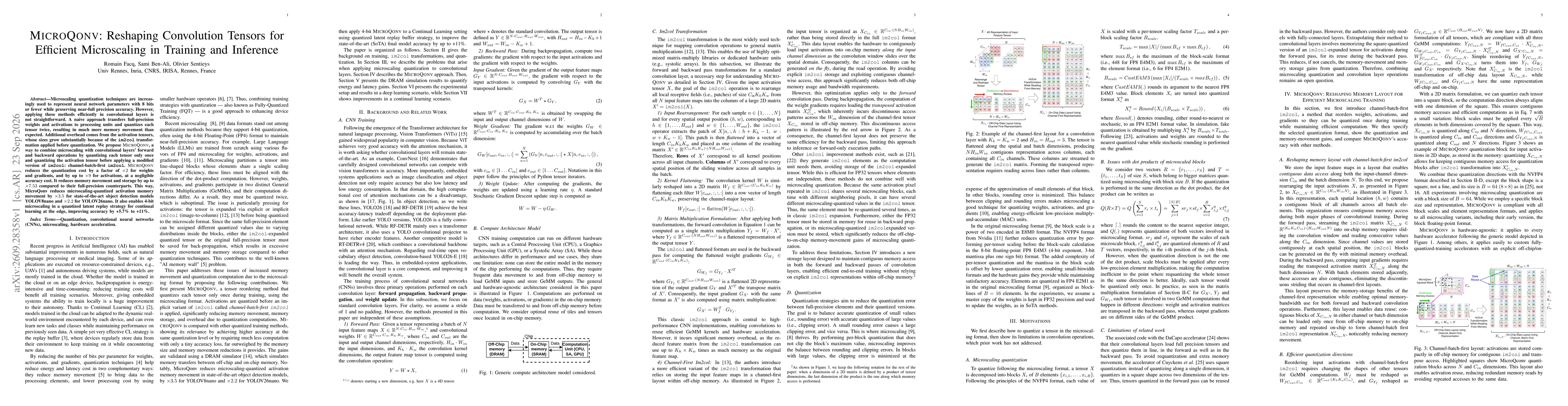 Thumbnail for MicroQonv: Reshaping Convolution Tensors for Efficient Microscaling in Training and Inference