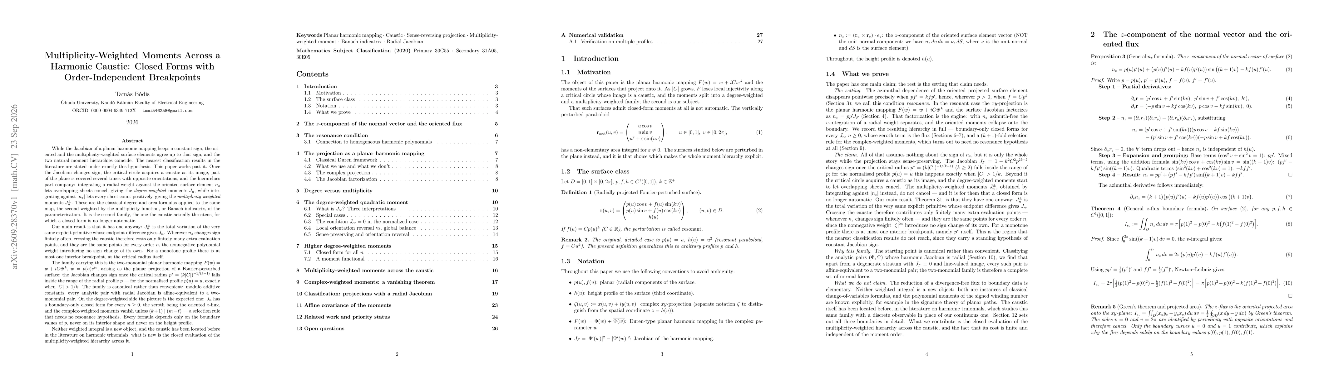 Thumbnail for Multiplicity-Weighted Moments Across a Harmonic Caustic: Closed Forms with Order-Independent Breakpoints