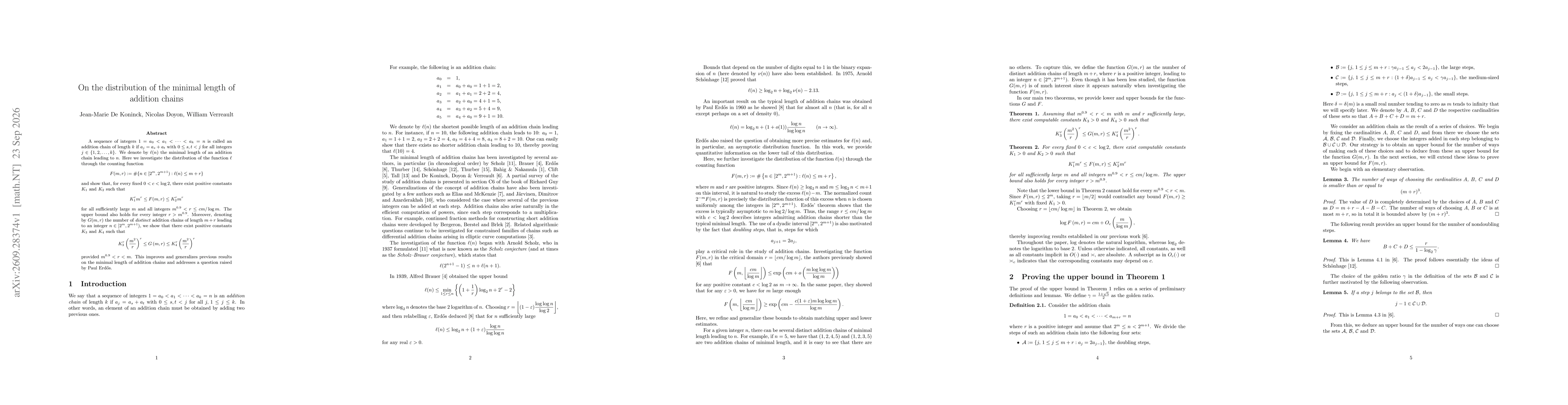 Thumbnail for On the distribution of the minimal length of addition chains