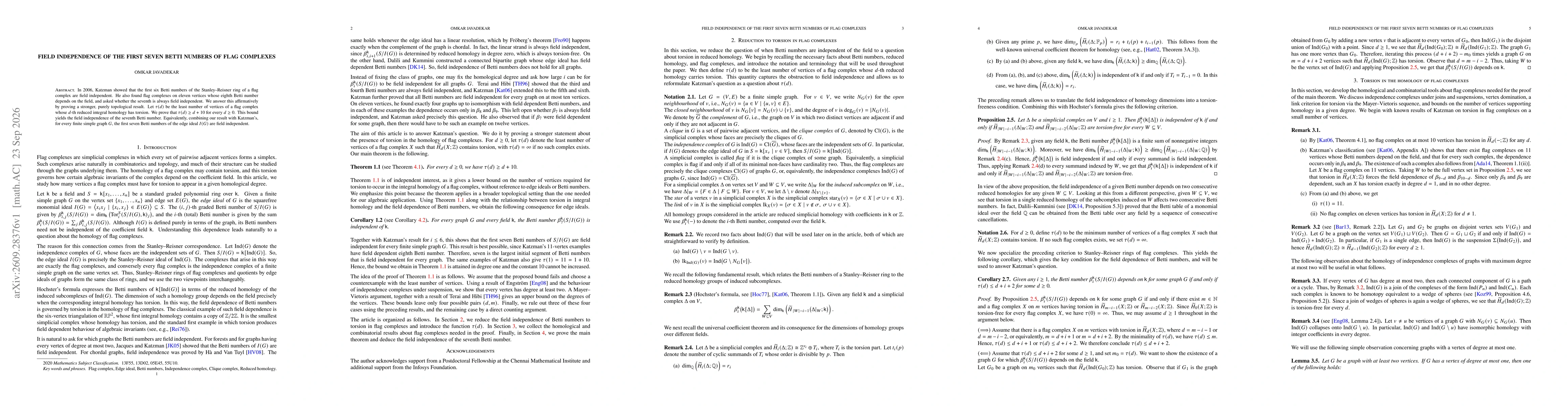 Thumbnail for Field independence of the first seven Betti numbers of flag complexes