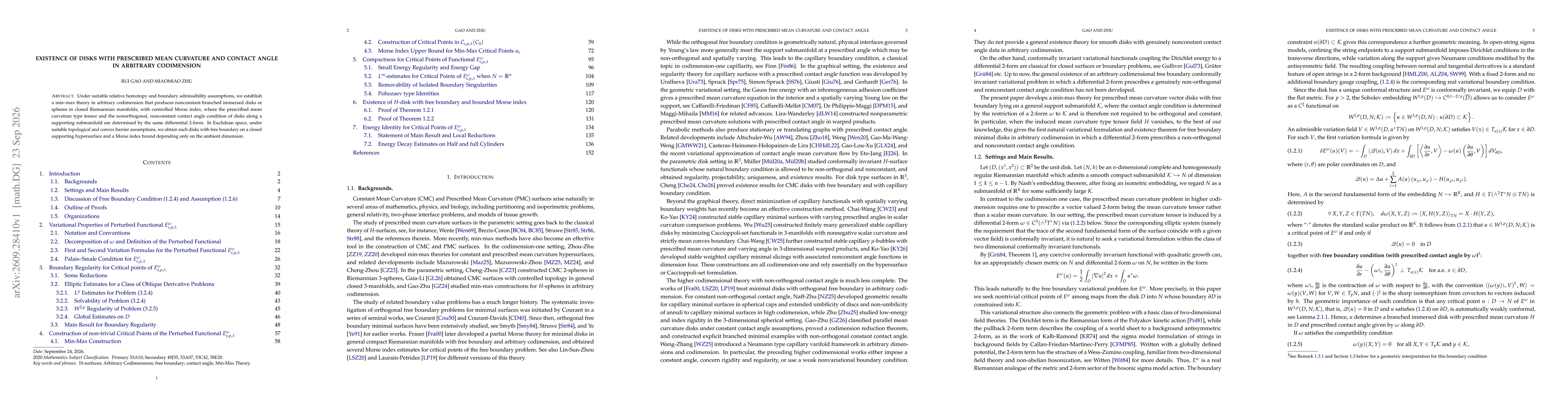 Thumbnail for Existence of disks with prescribed mean curvature and contact angle in arbitrary codimension