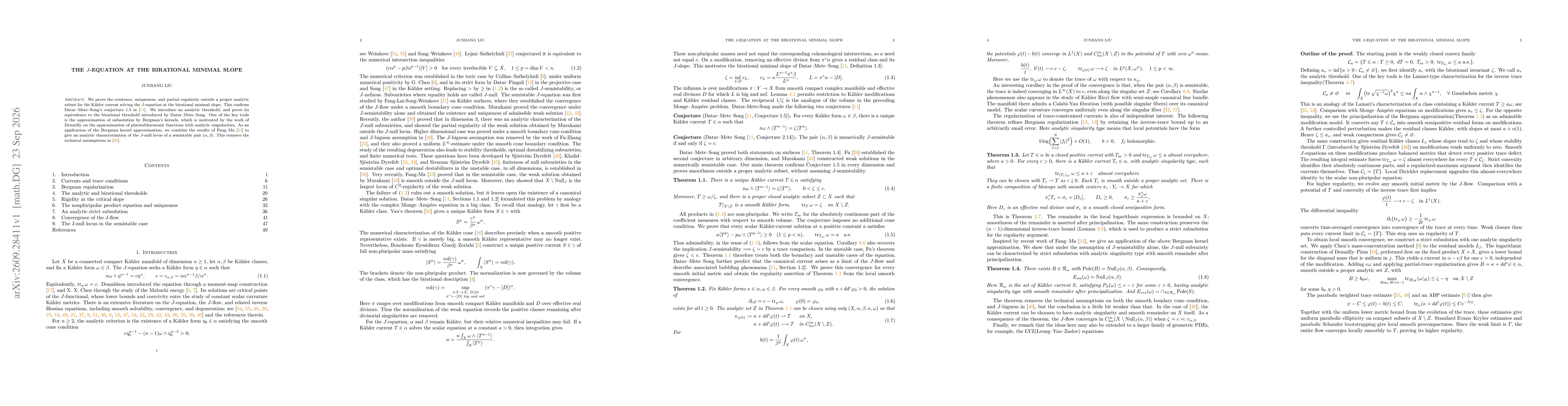 Thumbnail for The J-equation at the birational minimal slope