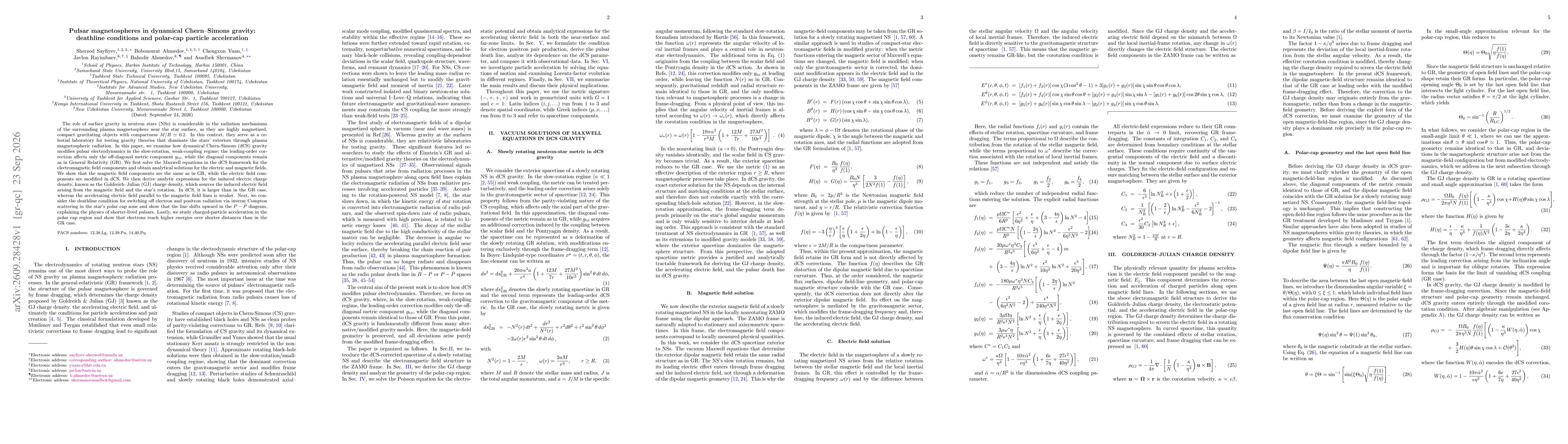 Thumbnail for Pulsar magnetospheres in dynamical Chern-Simons gravity: deathline conditions and polar-cap particle acceleration