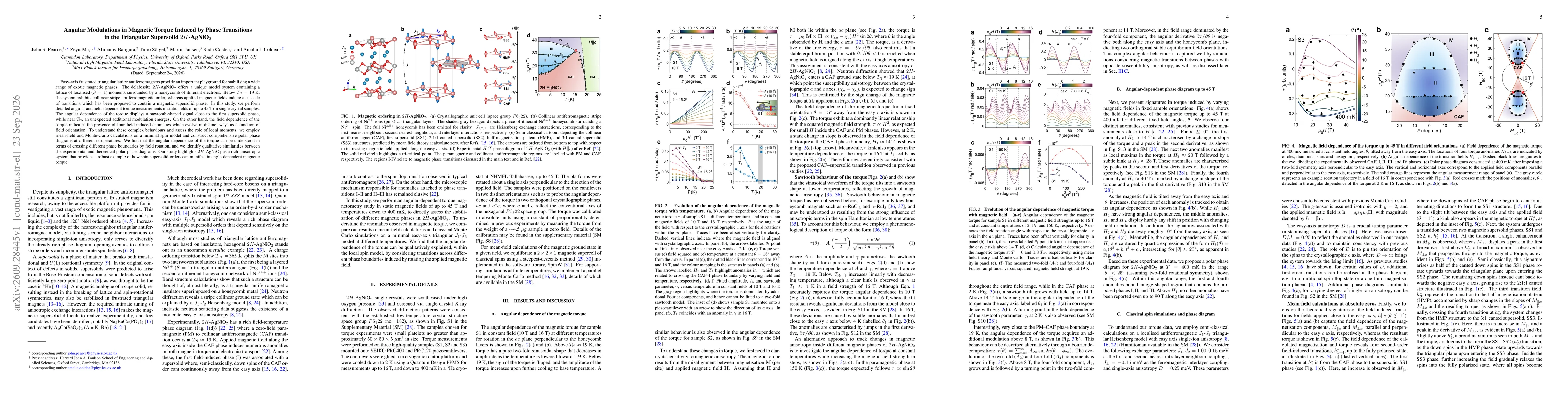 Thumbnail for Angular Modulations in Magnetic Torque Induced by Phase Transitions in the Triangular Supersolid $2H$-AgNiO$_2$