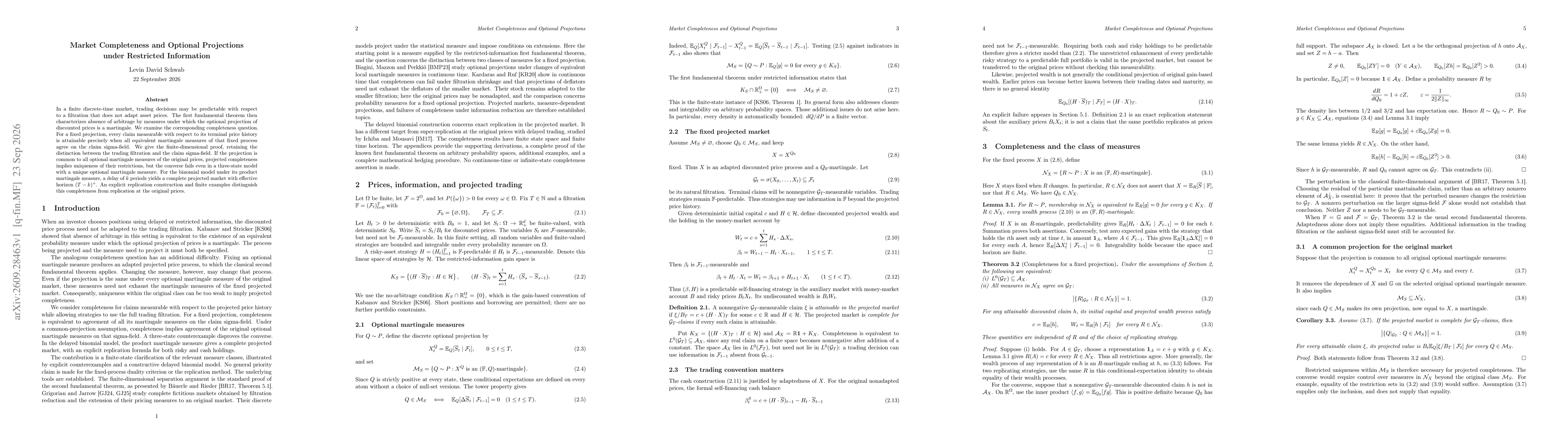 Thumbnail for Market Completeness and Optional Projections under Restricted Information