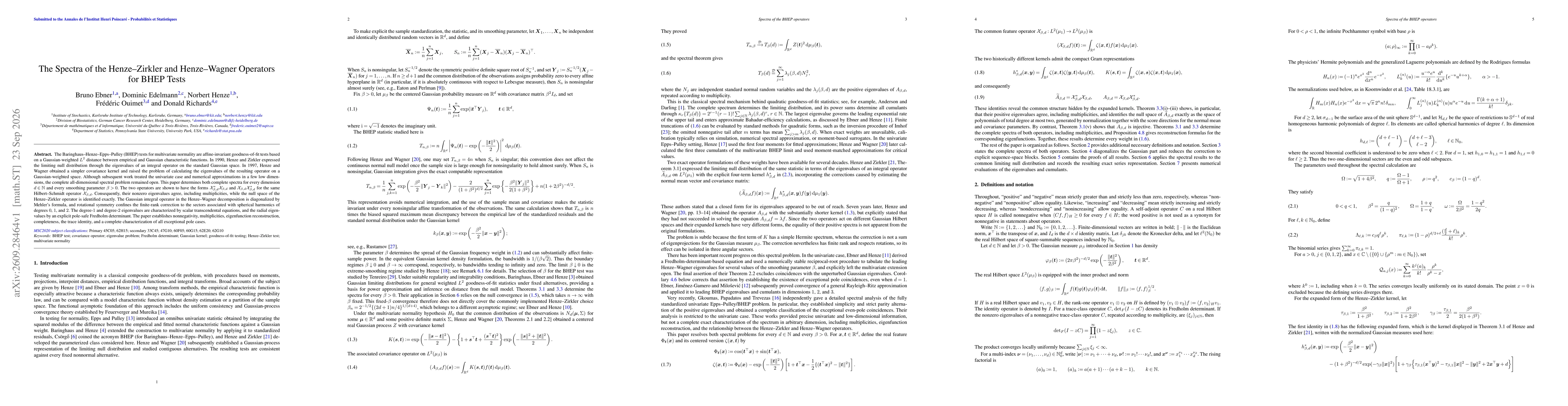 Thumbnail for The Spectra of the Henze-Zirkler and Henze-Wagner Operators for BHEP Tests