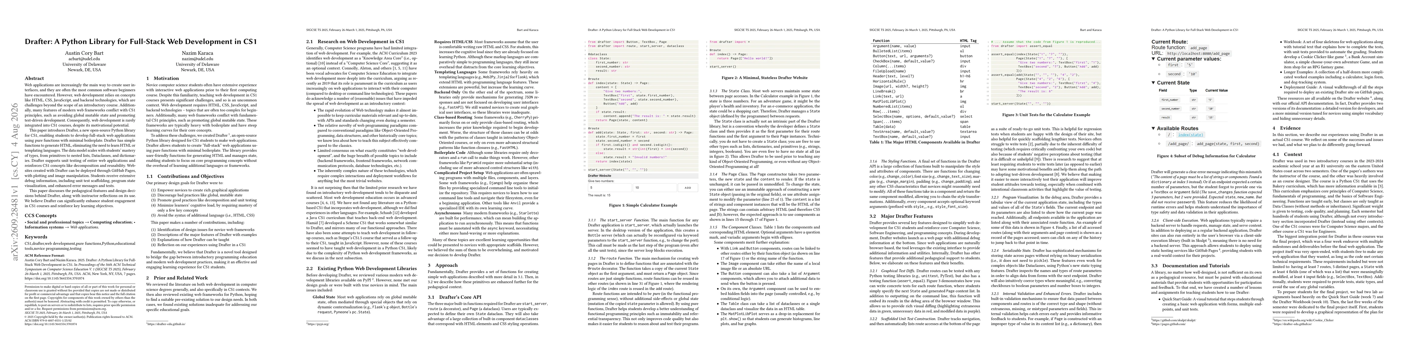 Thumbnail for Drafter: A Python Library for Full-Stack Web Development in CS1