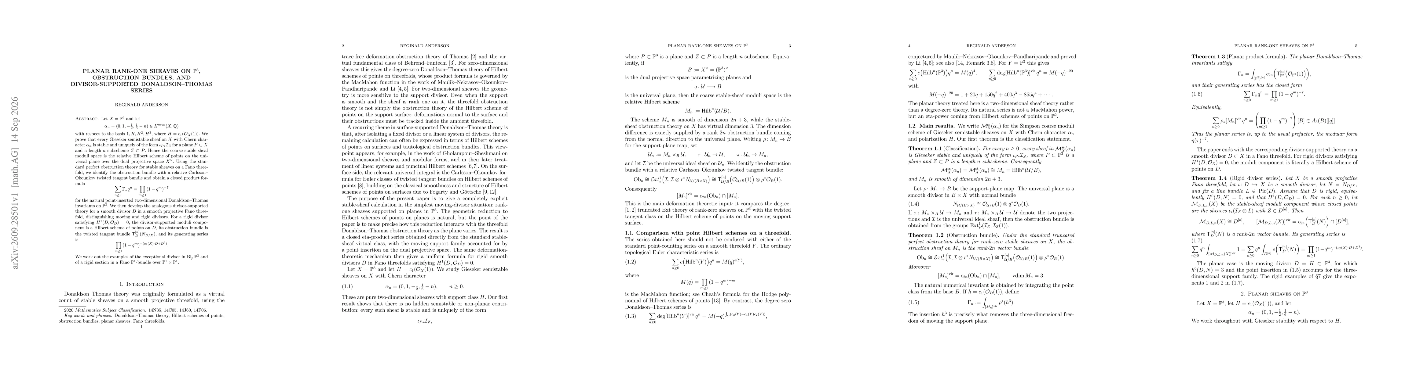 Thumbnail for Planar rank-one sheaves on $\mathbb{P}^3$, obstruction bundles, and divisor-supported Donaldson--Thomas series