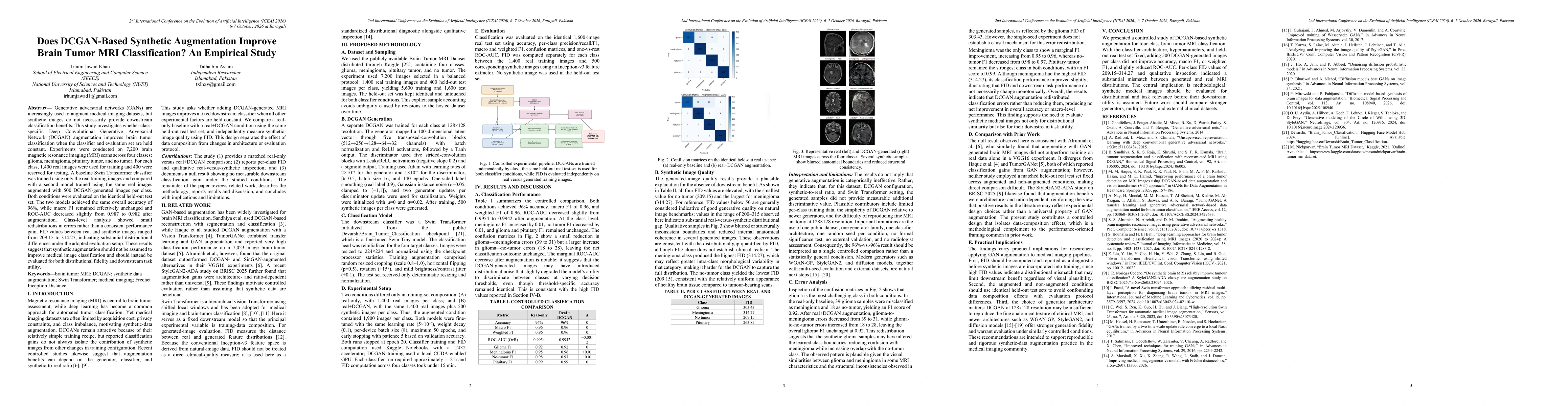 Thumbnail for Does DCGAN-Based Synthetic Augmentation Improve Brain Tumor MRI Classification? An Empirical Study