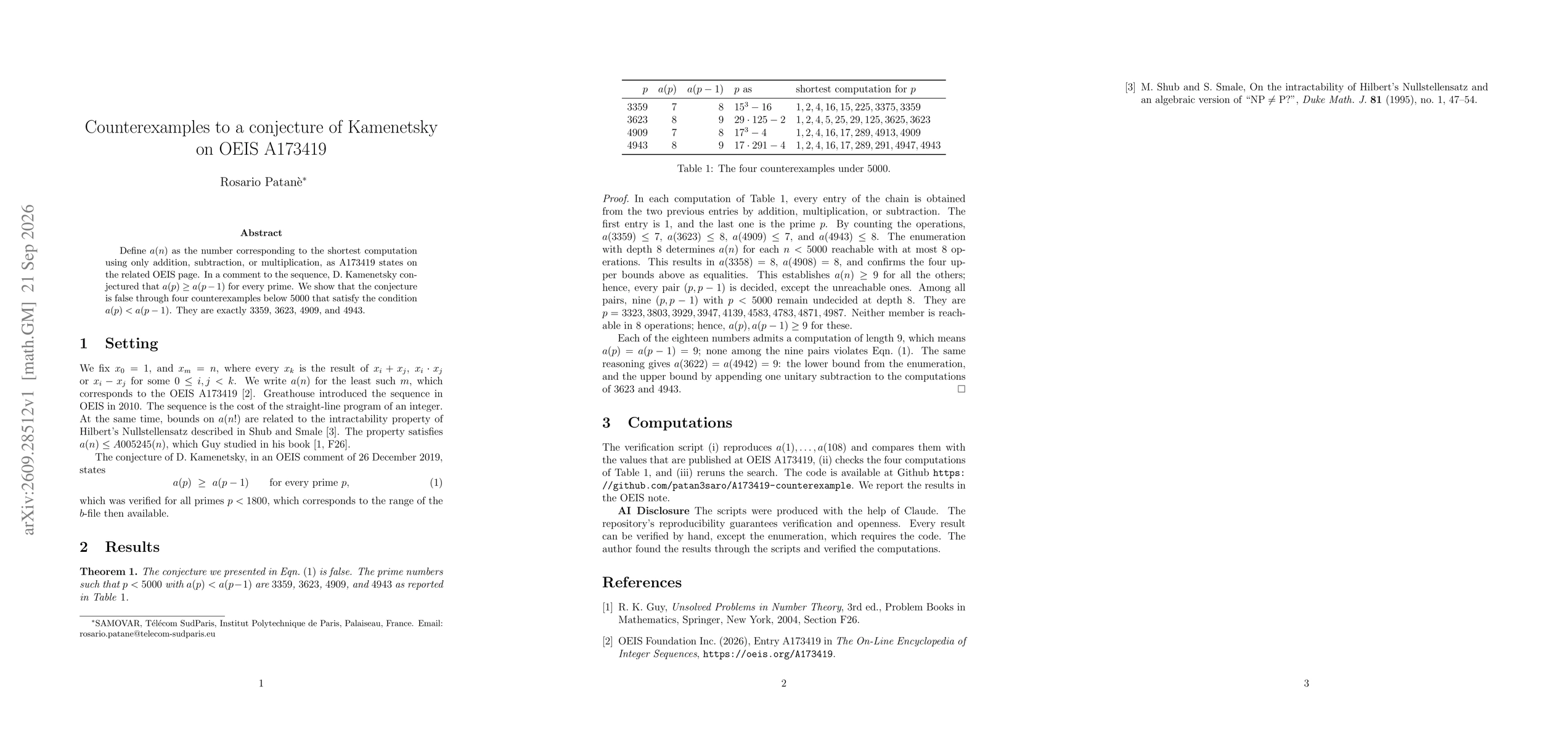 Thumbnail for Counterexamples to a conjecture of Kamenetsky on OEIS A173419