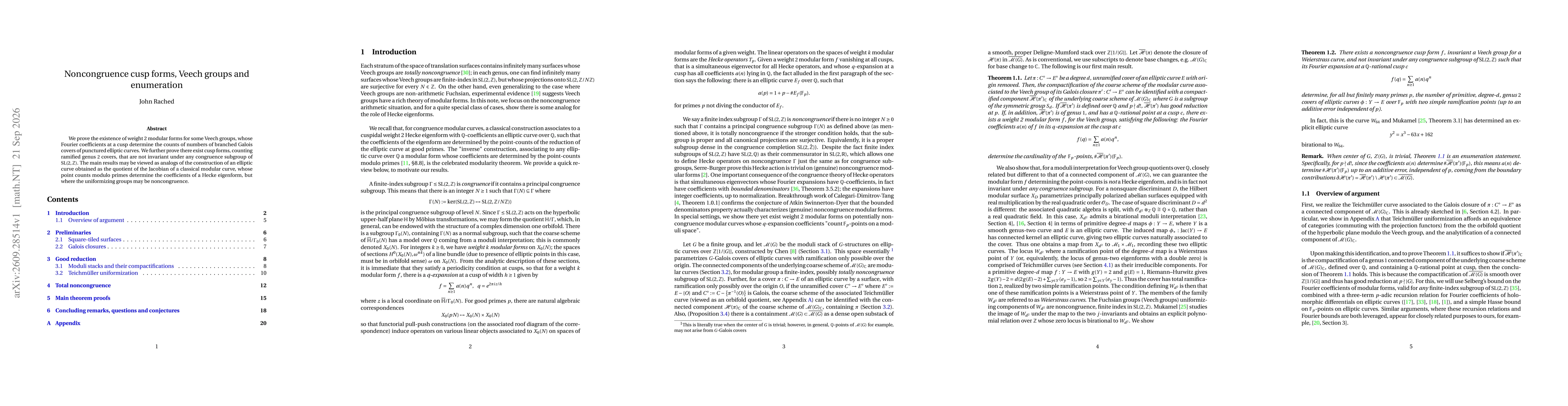 Thumbnail for Noncongruence cusp forms, Veech groups and enumeration