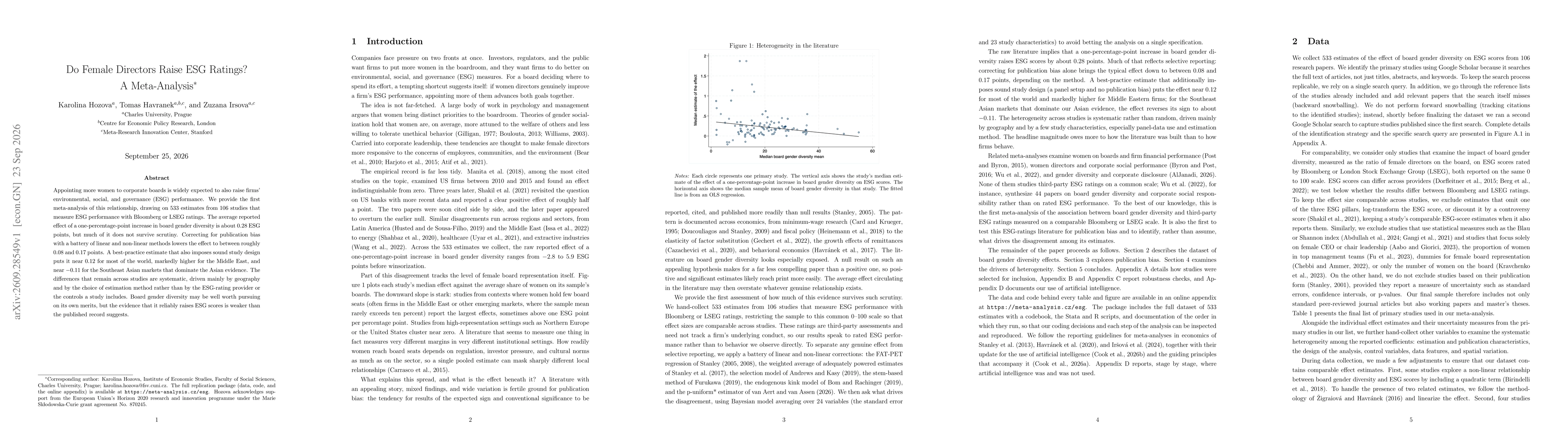 Thumbnail for Do Female Directors Raise ESG Ratings? A Meta-Analysis