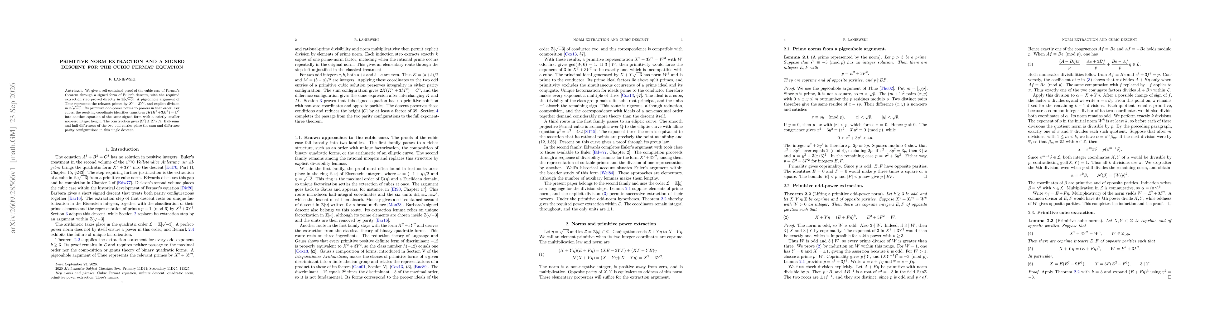 Thumbnail for Primitive norm extraction and a signed descent for the cubic Fermat equation
