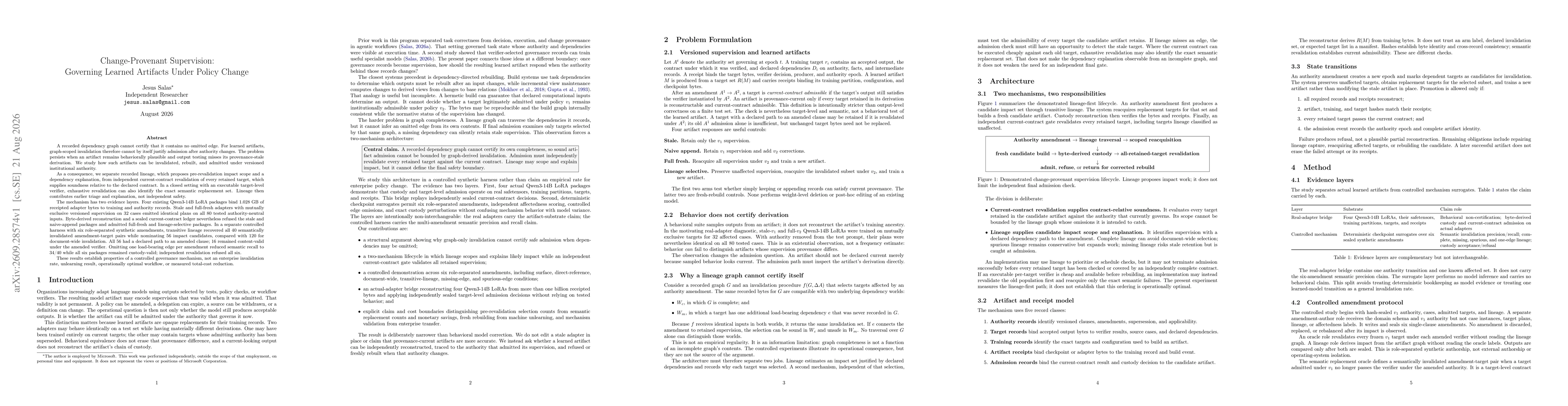 Thumbnail for Change-Provenant Supervision: Governing Learned Artifacts Under Policy Change